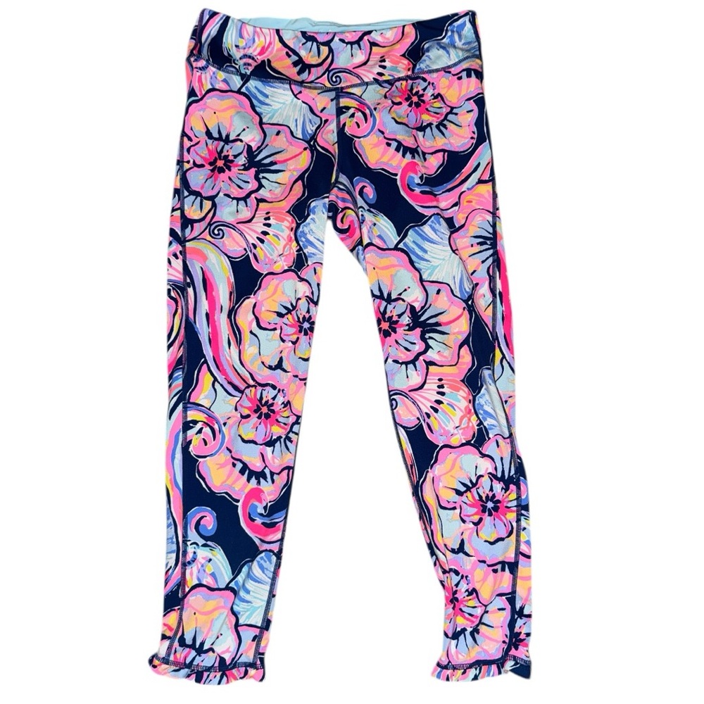 Lily Pulitzer Luxletic Pink Floral Capri Ruffle Hem Size Large